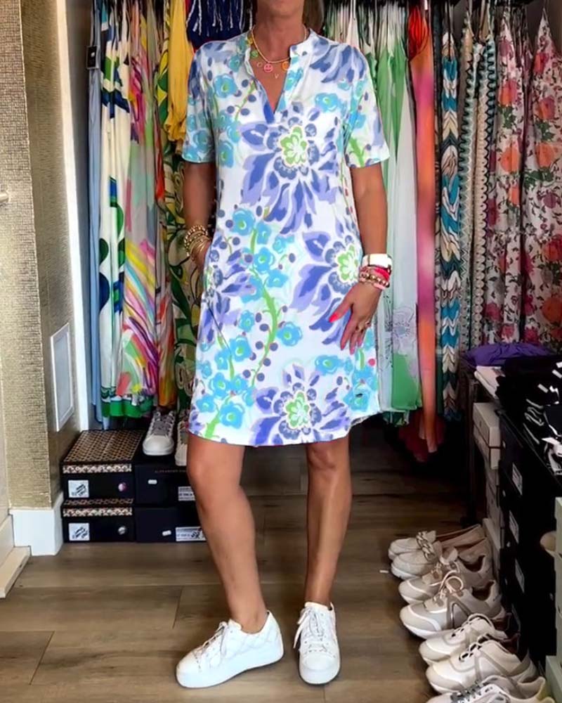 Federica™ - Jurk Met Korte Mouwen En Bloemenprint